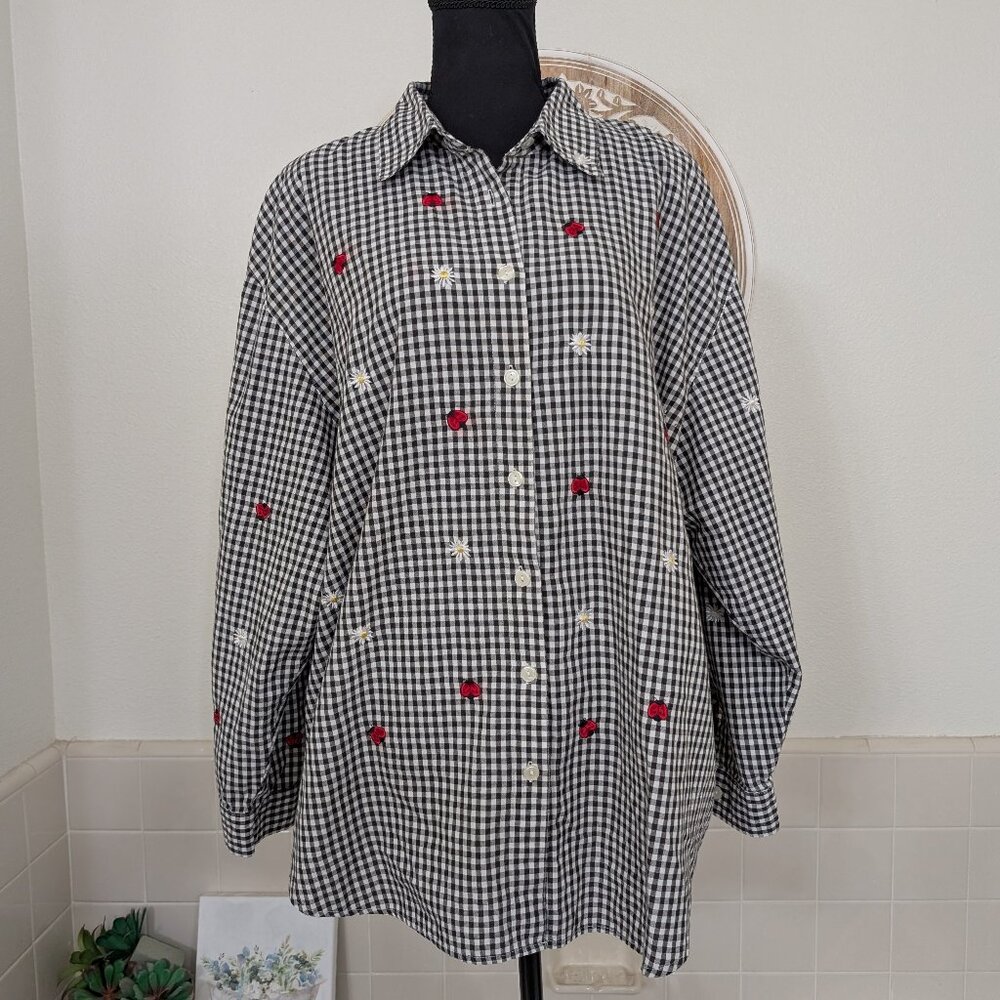 Teddi Vintage Ladybug Gingham Long Sleeve Shirt - Size 2X